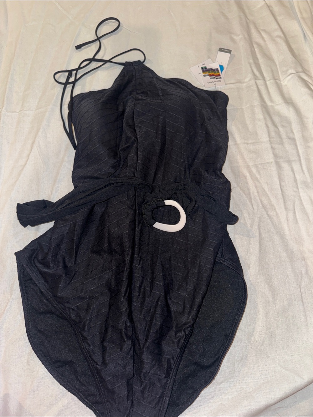 Black Ladies One-Piece Swimsuit with Belt